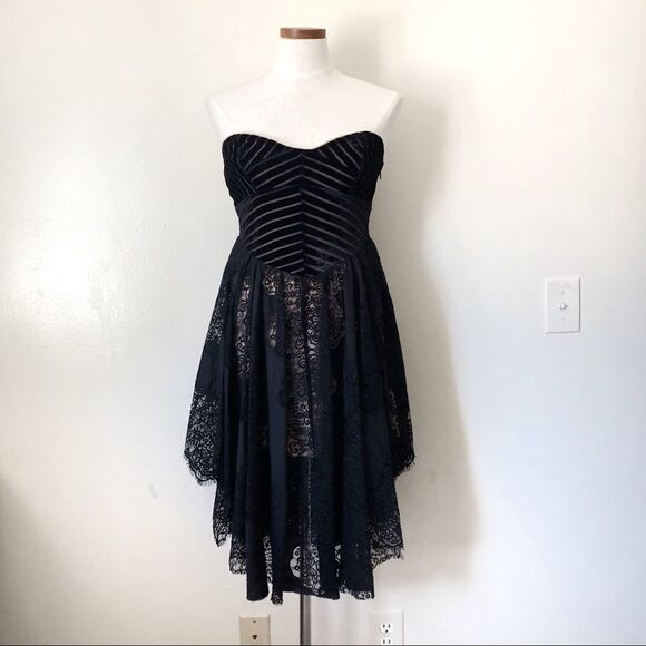 Free People strapless black lace mini dress - Picture 2 of 8